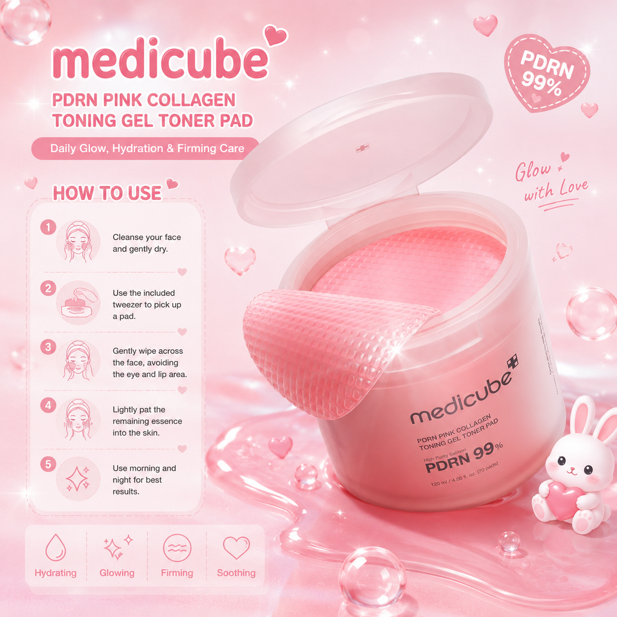 MEDICUBE PDRN Pink Collagen Toning Gel Toner Pad