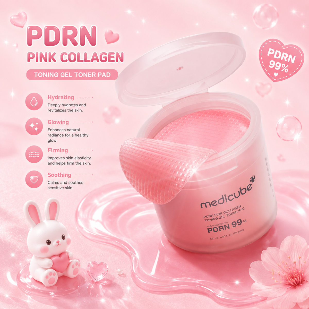 MEDICUBE PDRN Pink Collagen Toning Gel Toner Pad