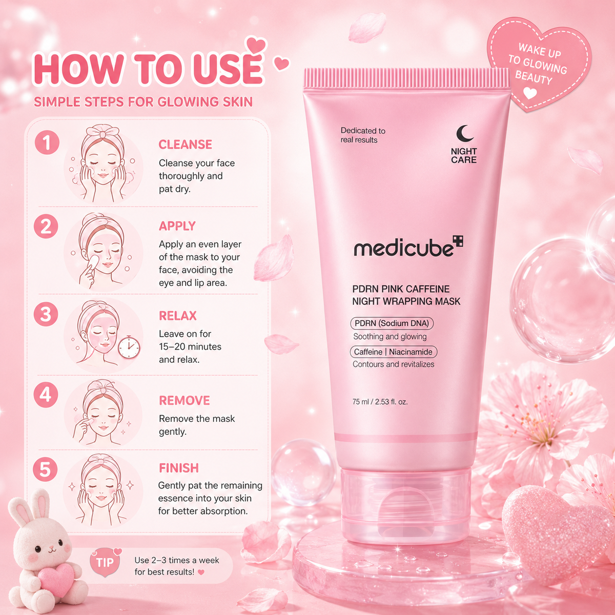 MEDICUBE PDRN Pink Caffeine Night Wrapping Mask