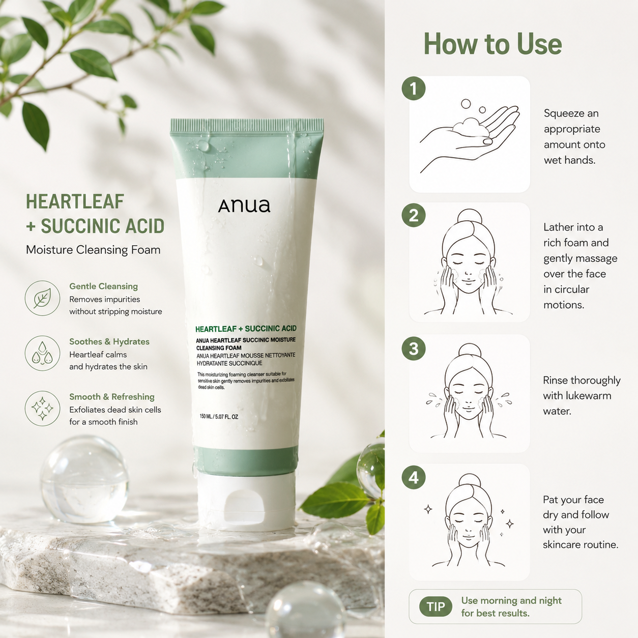 ANUA Heartleaf Succinic Moisture Cleansing Foam