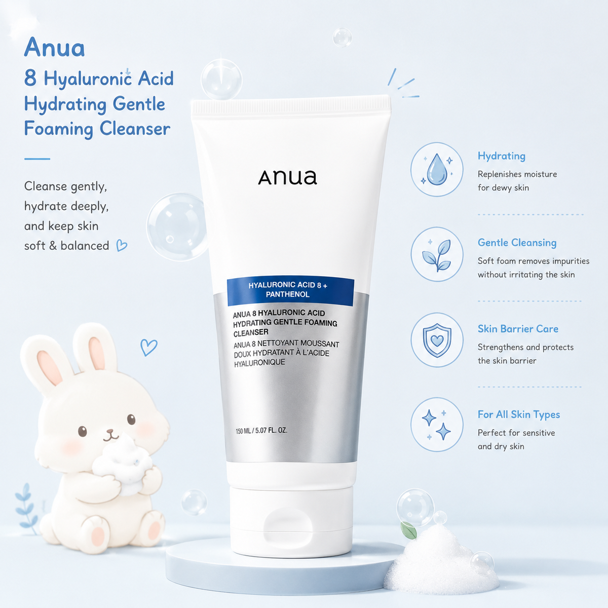 ANUA 8 Hyaluronic Acid Hydrating Gentle Foaming Cleanser