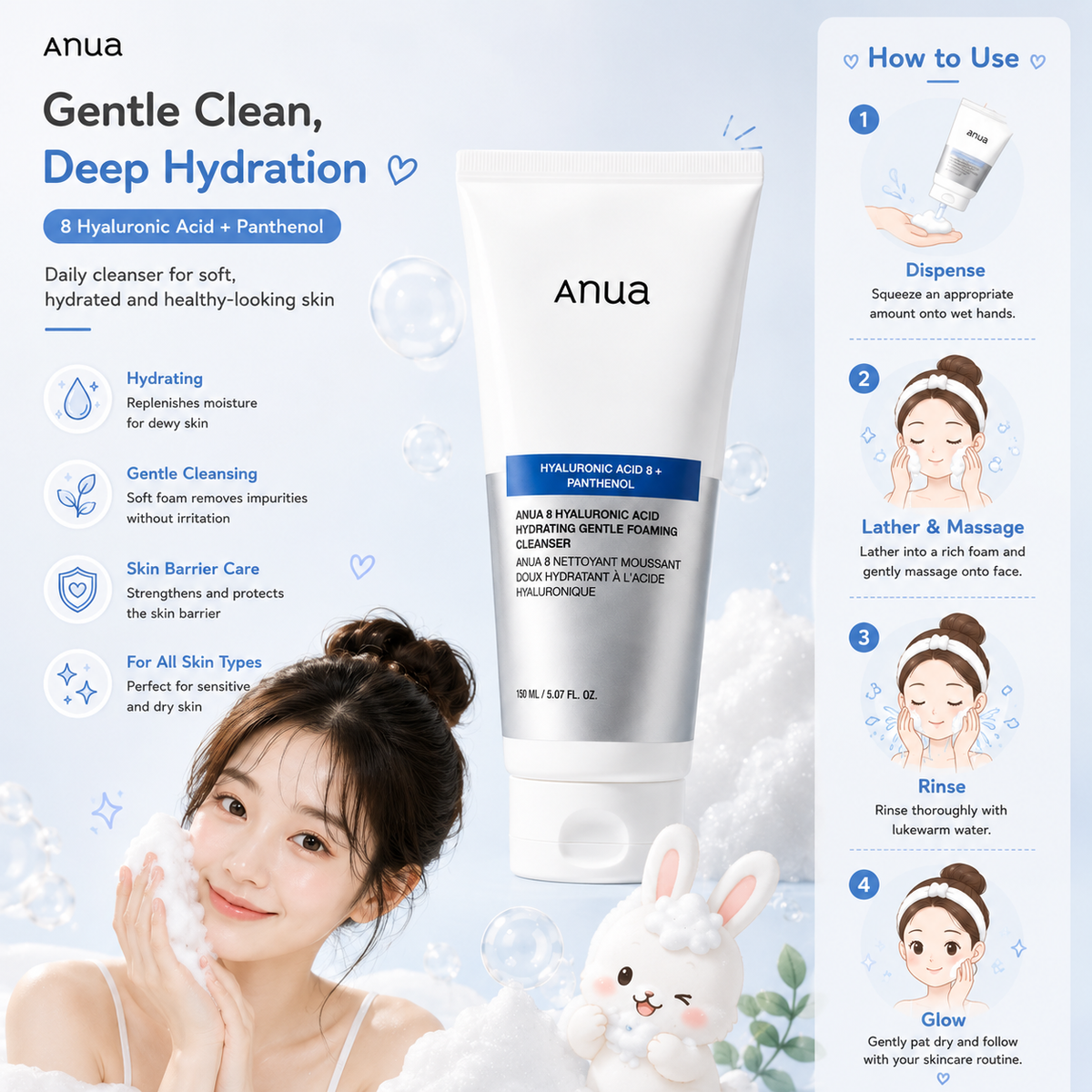 ANUA 8 Hyaluronic Acid Hydrating Gentle Foaming Cleanser