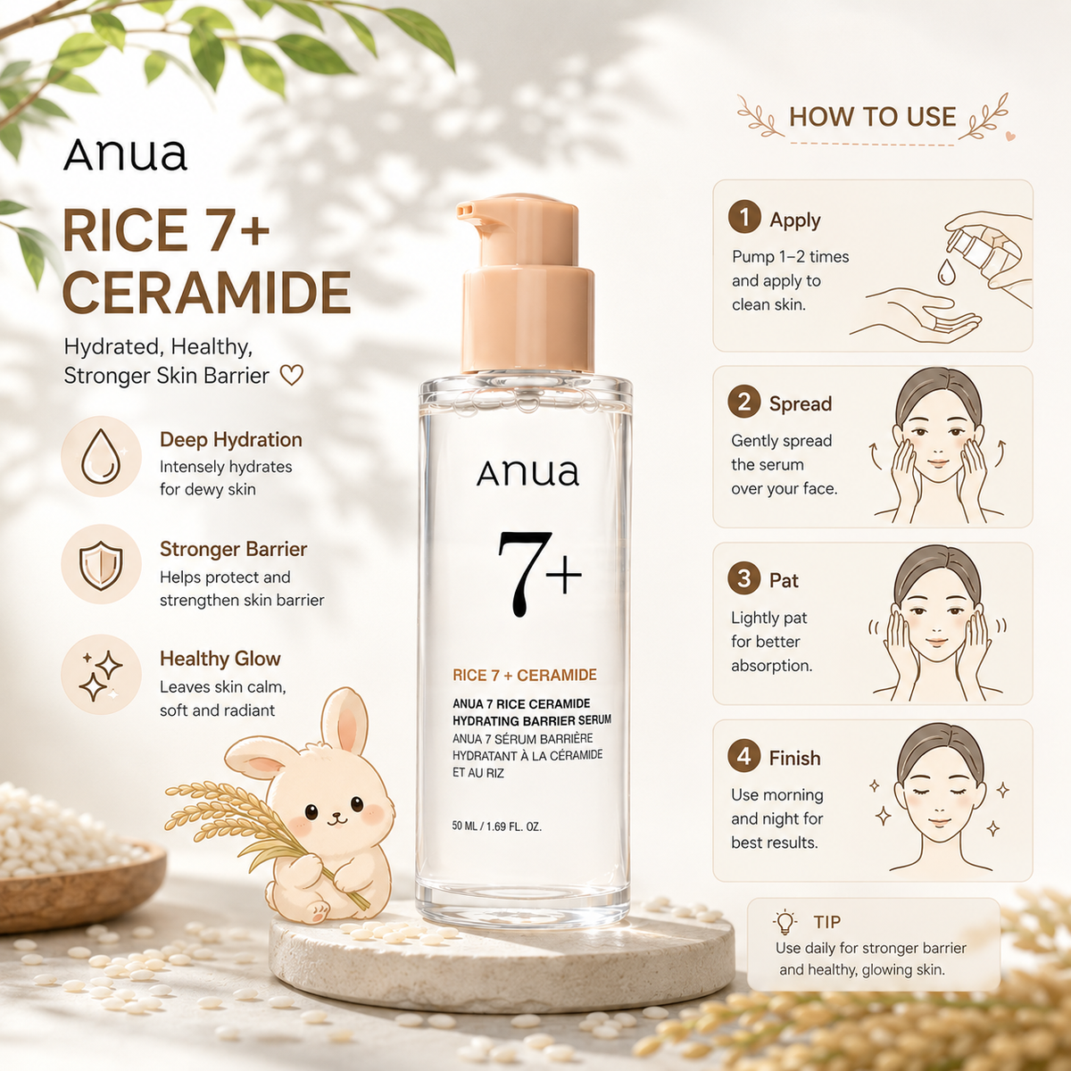 ANUA Rice Ceramide 7 Hydrating Barrier Serum