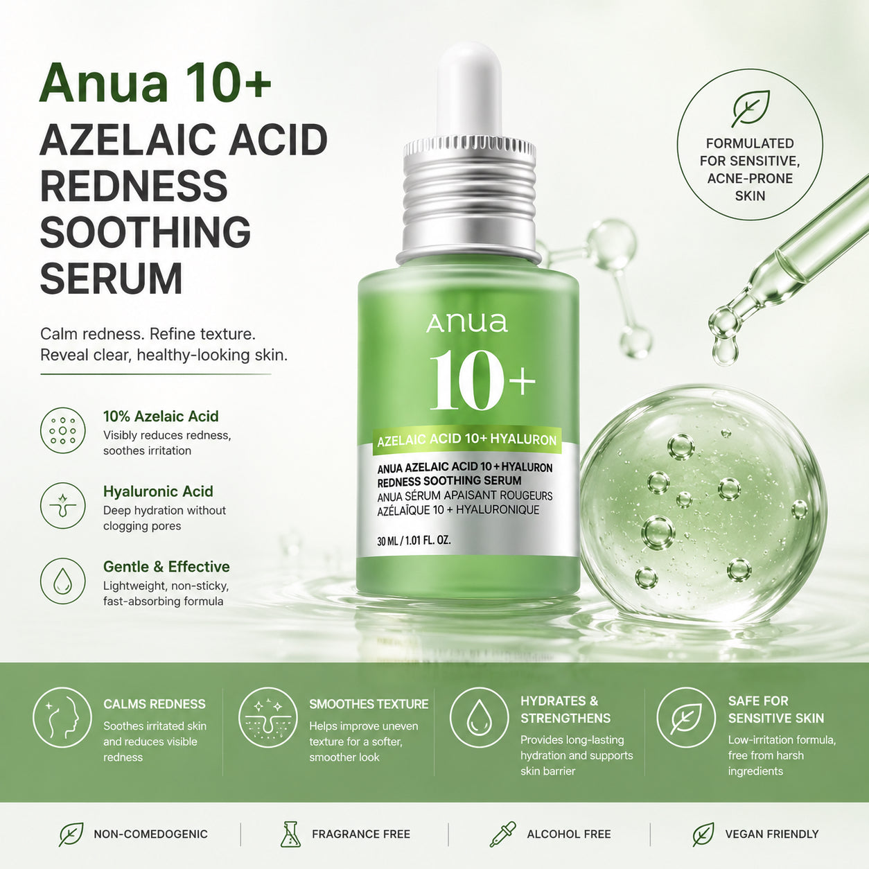 ANUA Azelaic Acid 10+ Hyaluron Redness Soothing Serum