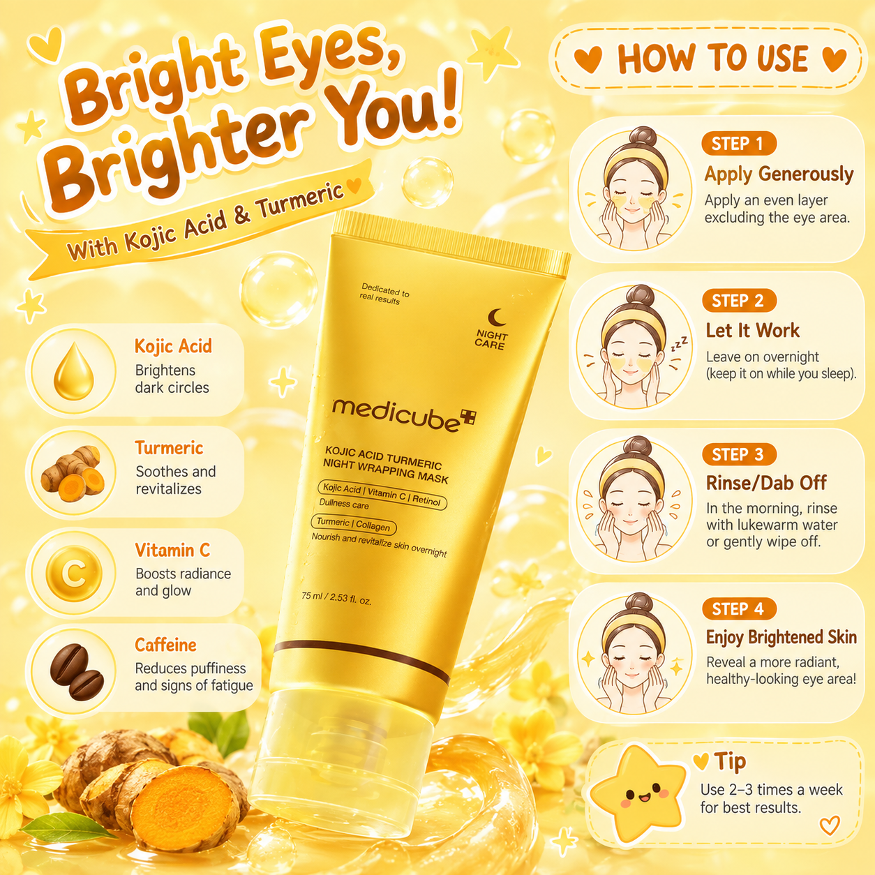 MEDICUBE Kojic Acid Turmeric Night Wrapping Mask