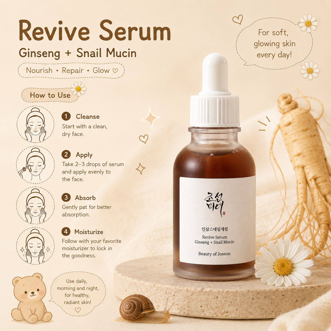 BEAUTY OF JOSEON Revive Serum : Ginseng + Snail Mucin